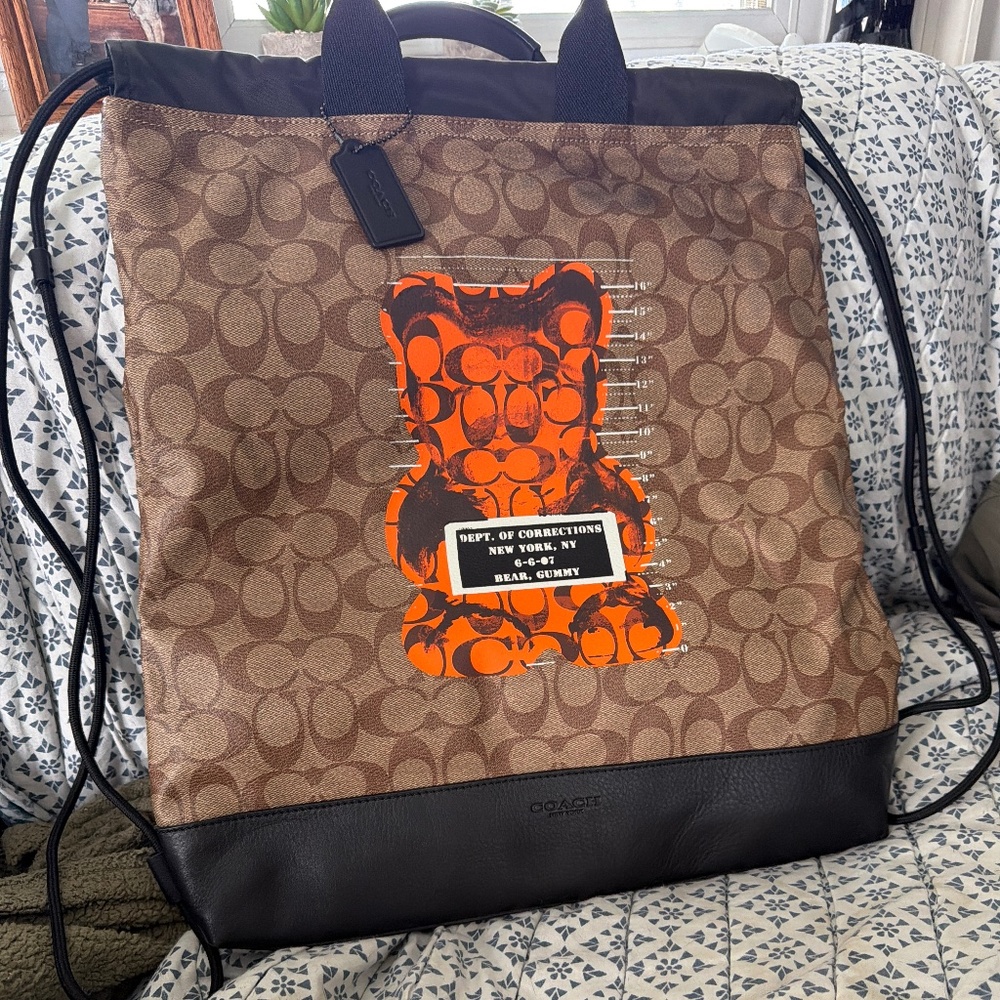 Coach F76805 Gummy Bear Signature Brown Canvas Knapsack Backpack